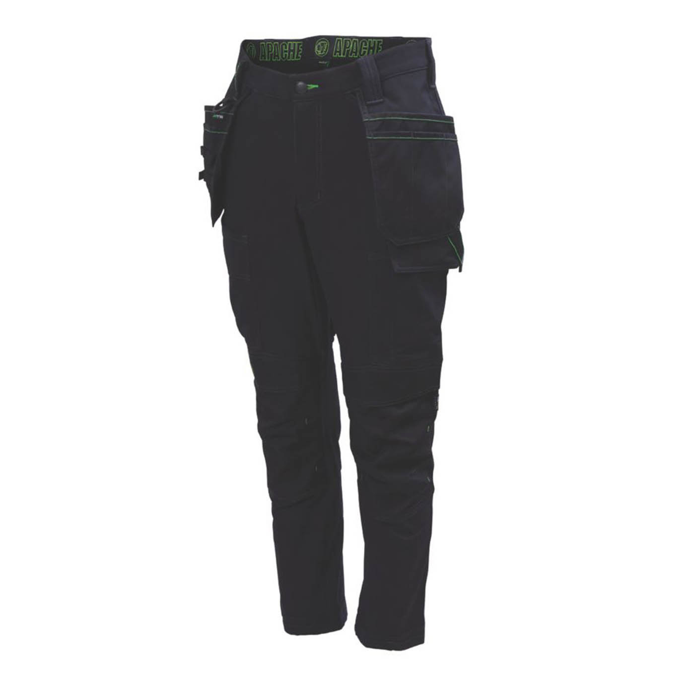 Apache Work Trouser Mens Slim Fit Black Stretch Multi Pockets Cargo 34W 33L - Image 1