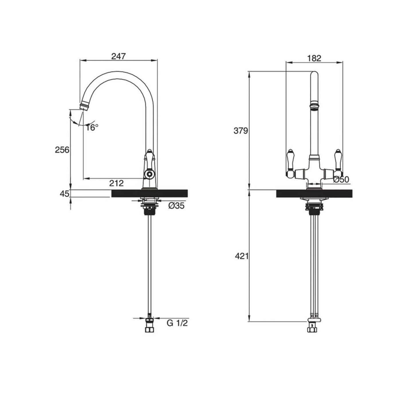 Kitchen Sink Tap Monobloc Mixer Brushed Bronze PVD Dual Lever Traditional Faucet - Image 4