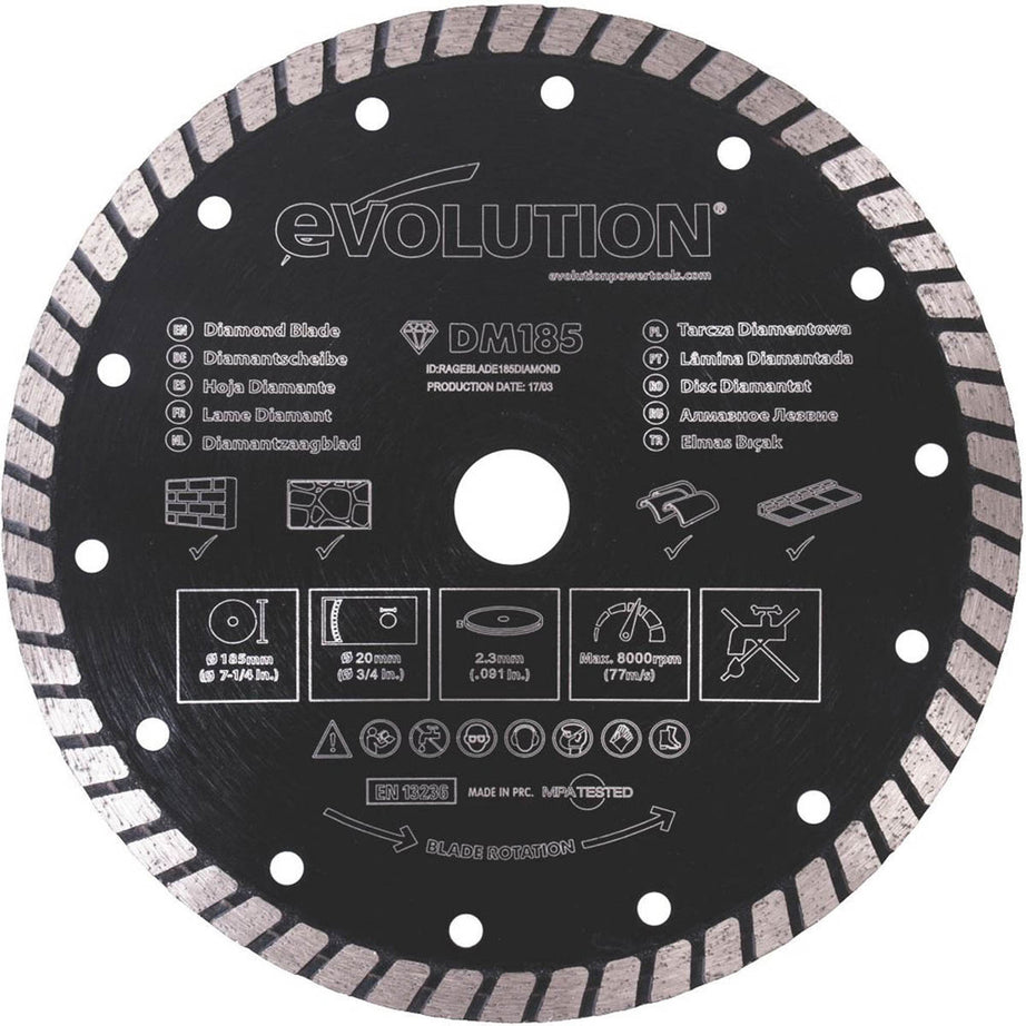 Evolution Diamond Turbo Blade RAGEBLADE185DIAMOND Masonry Durbale 185 x 20mm - Image 2