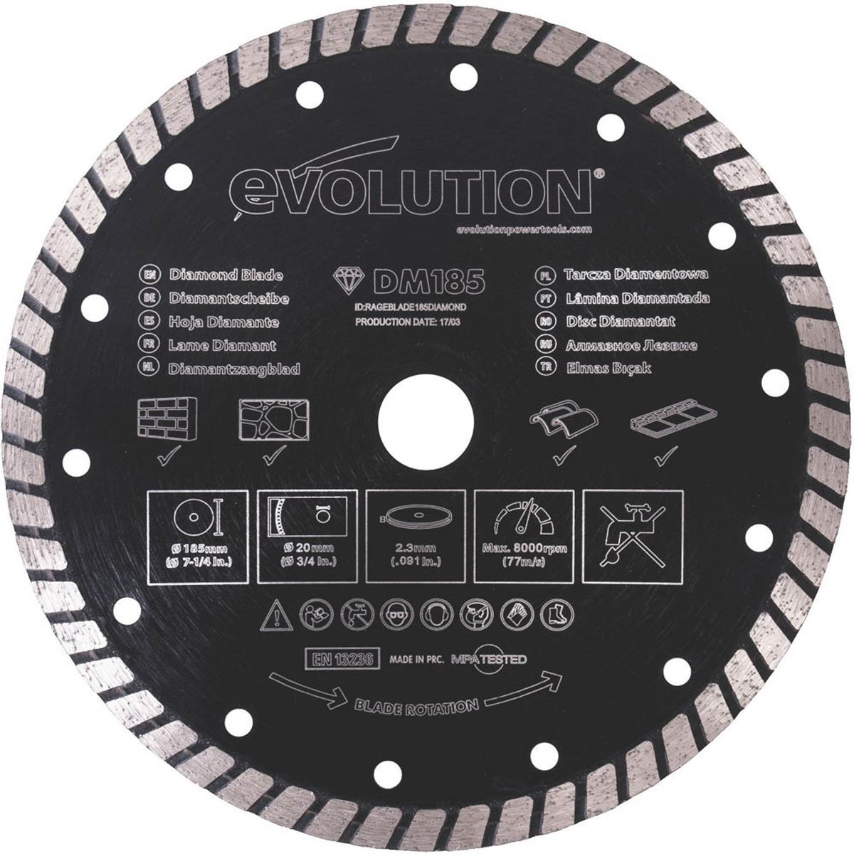 Evolution Diamond Turbo Blade RAGEBLADE185DIAMOND Masonry Durbale 185 x 20mm - Image 2