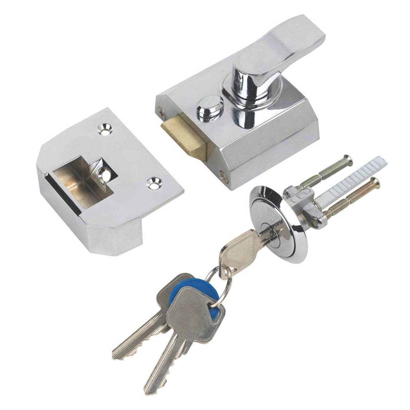 Smith and Locke Night Latch Polished Chrome 40mm Backset Traditional 3 keys - Image 2