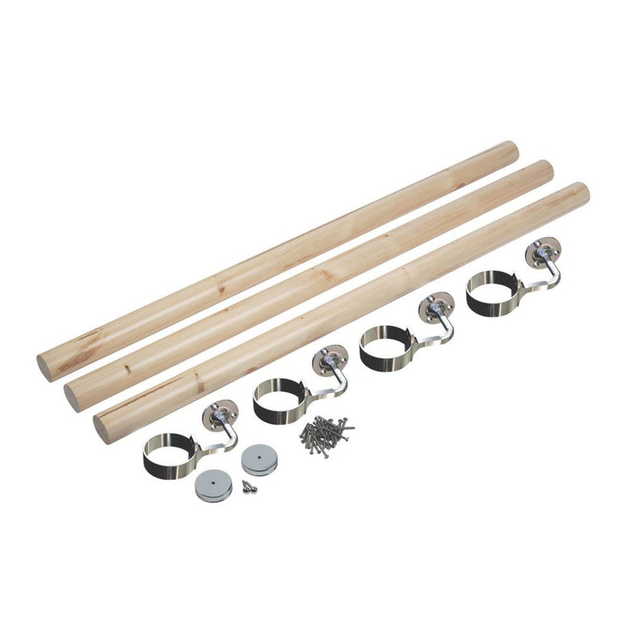 Staircase Handrail Kit Pine Round Unfinished Timber Chrome-Plated Caps 3600mm - Image 1