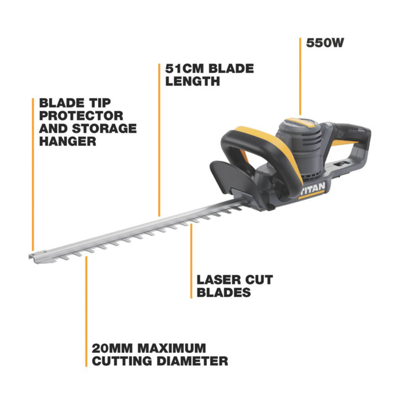 Titan Hedge Trimmer Electric TTB1178GHT 50cm Garden Pruner Cutter 550W - Image 3