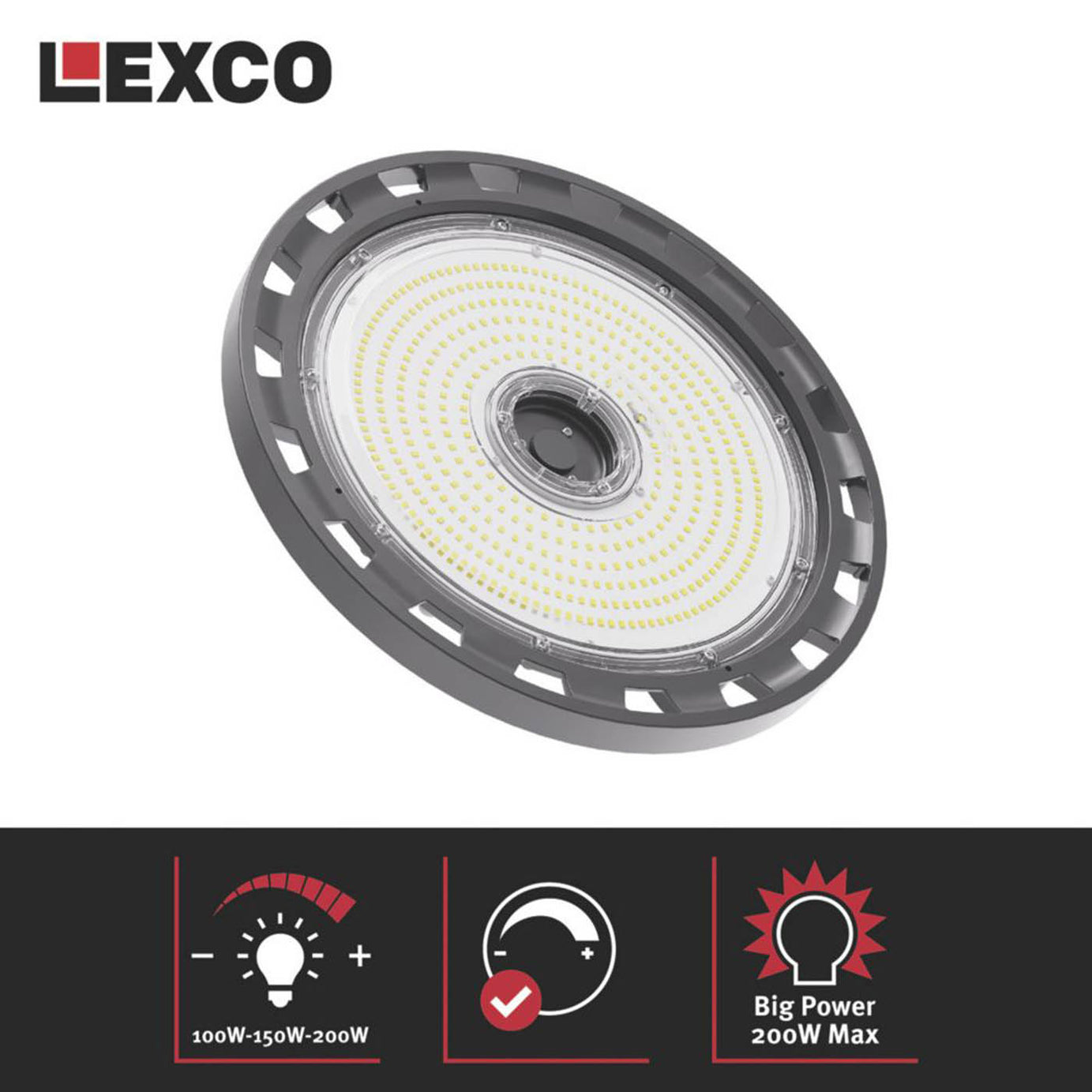 Lexco High Bay Light LED Cool White Dimmable Black Industrial Warehouse Lamp - Image 4