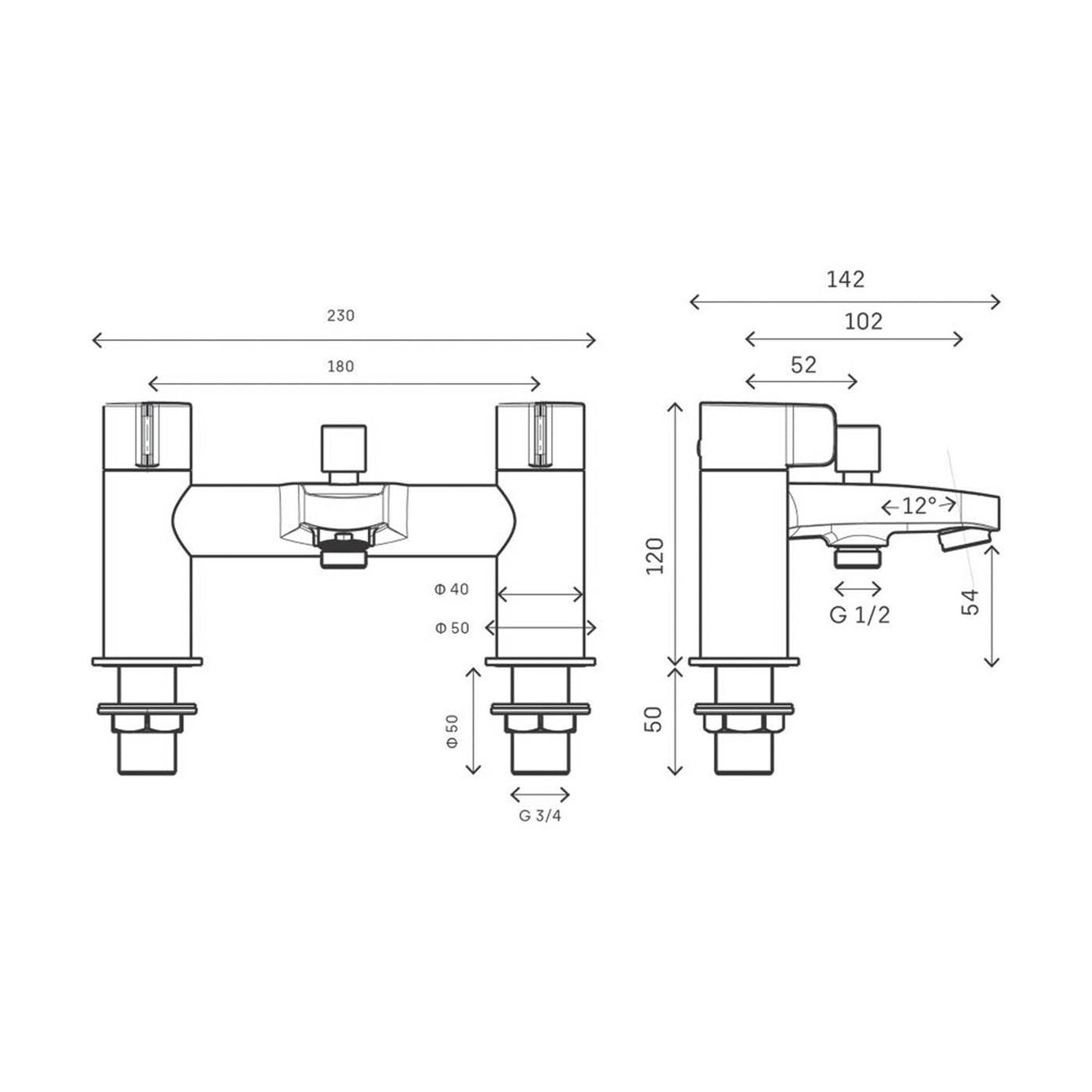 Swirl Bath Filler Tap Mixer Shower Black Dual Lever Round Head Bathroom Modern - Image 3