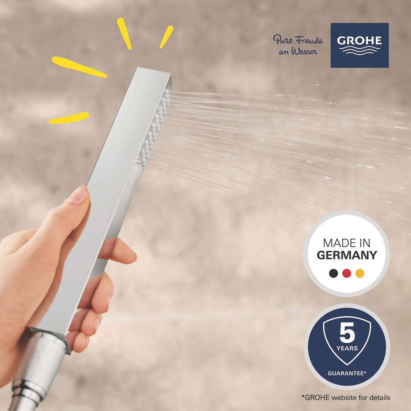 Grohe Hand Shower Rectangular Universal StarLight Chrome Contemporary 25 x 216mm - Image 2