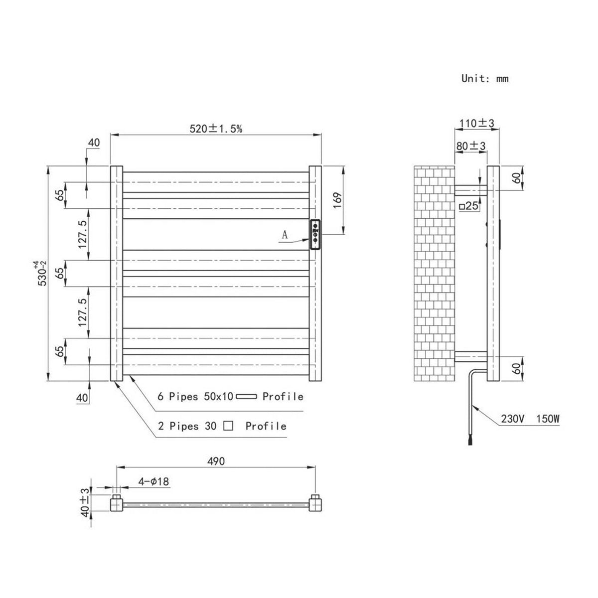 Flomasta 530mm x 520mm 511BTU Chrome Flat Electric Towel Radiator - Image 5
