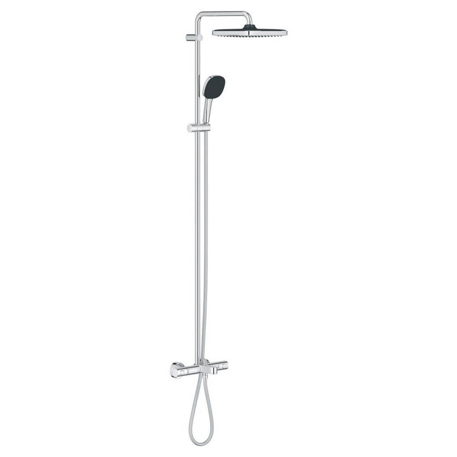 Grohe Thermostatic Shower System Exposed Chrome Bath Outlet Twin Square Head - Image 1