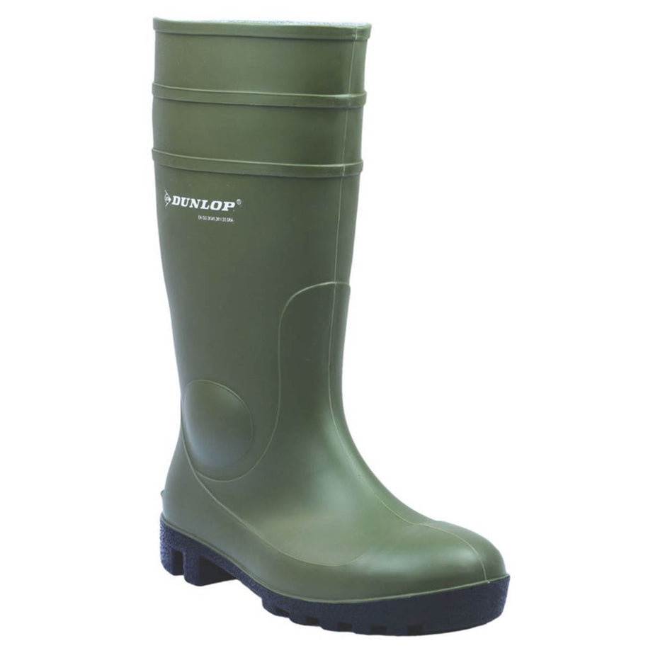 Dunlop Safety Wellies Mens Standard Fit Green Waterproof Steel Toe Size 10 - Image 1