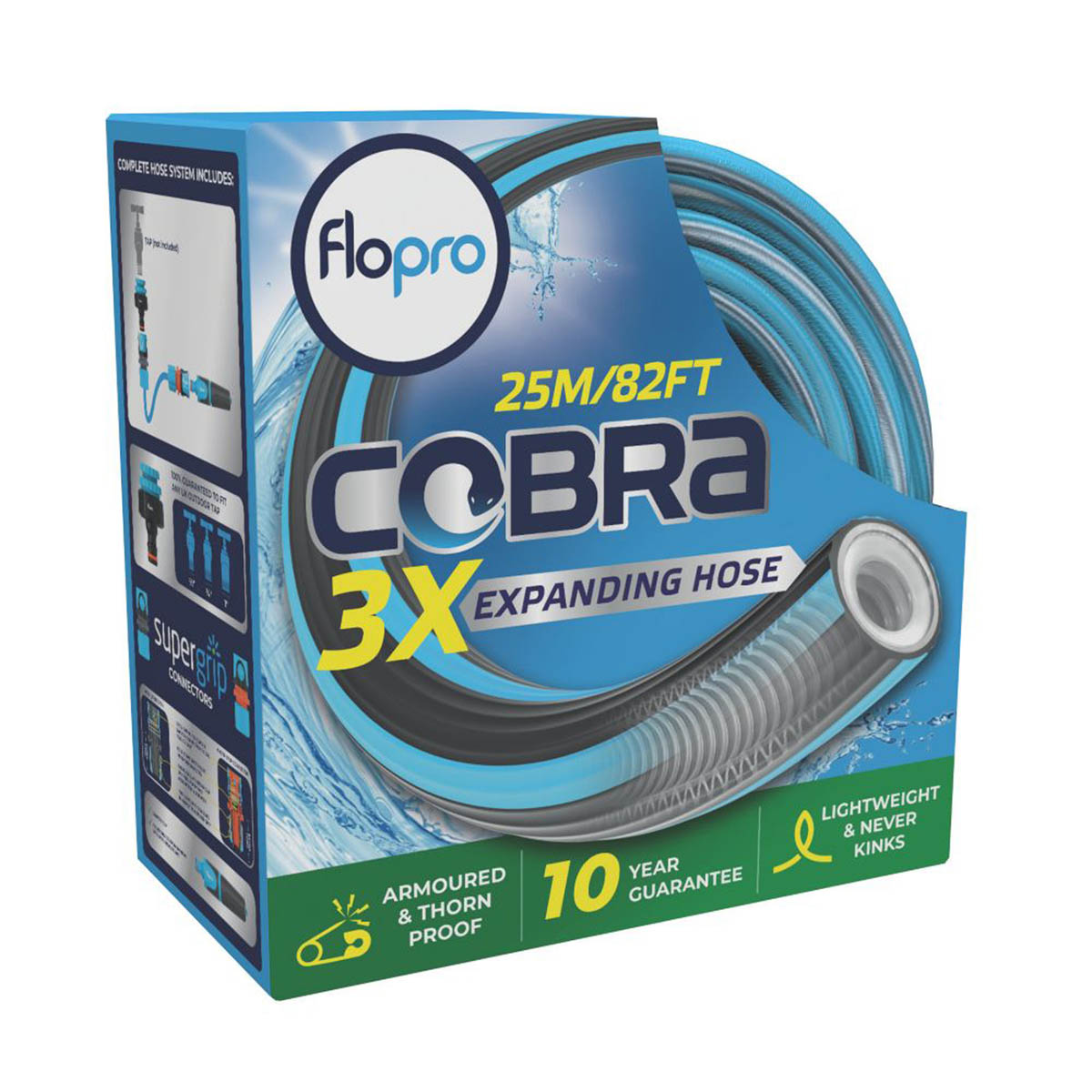 Flopro Expandable Hose Set 25m Plastic Rubber 3 Layer Reinforced Lightweight - Image 1