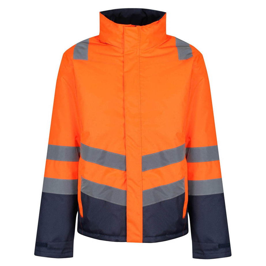 Mens Hi Vis Jacket Waterproof Parka Reflective Insulated Zipped Orange/Navy L - Image 1