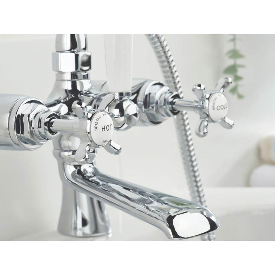 Bristan Bath Filler Tap Shower Mixer Chrome Double Lever Cross Head Traditional - Image 4