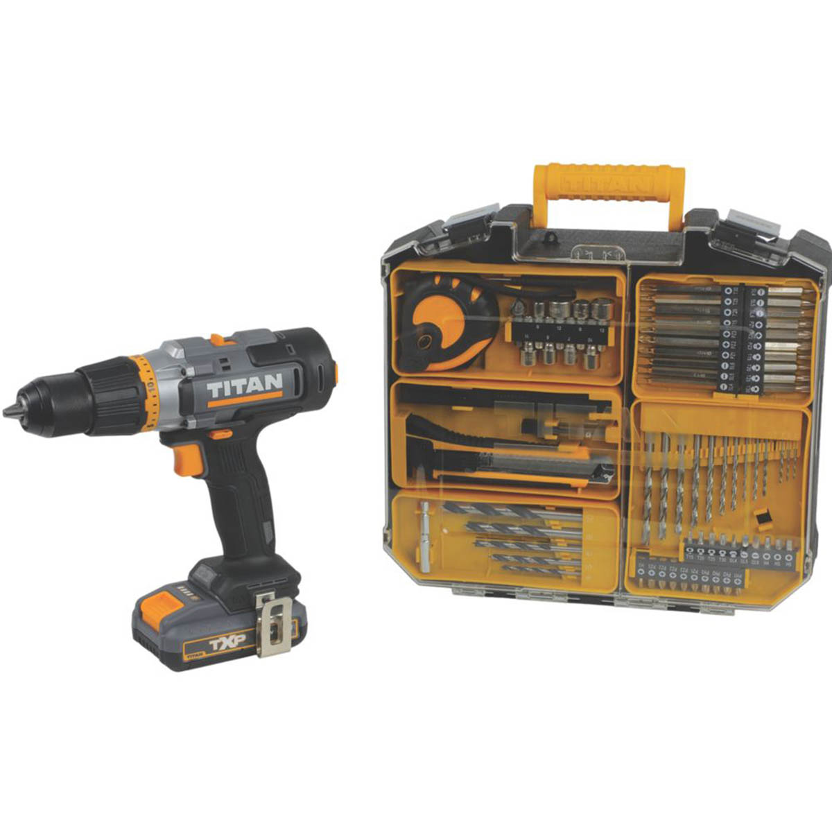 Titan Combi Drill Cordless 18V 2.0Ah Li-Ion TTI1257COM 73 Accessories Compact - Image 1