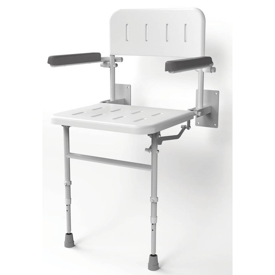 Shower Seat Stool With Back Rest And Legs Wall Mounted Height Adjustable White - Image 1