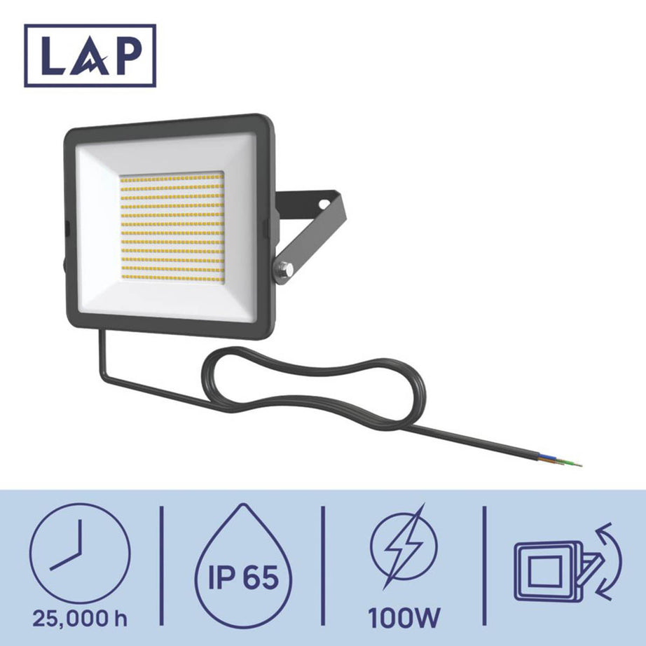 LAP LED Floodlight Outdoor Alernus Cool White Black Wall Mounted 100W 12,000lm - Image 3