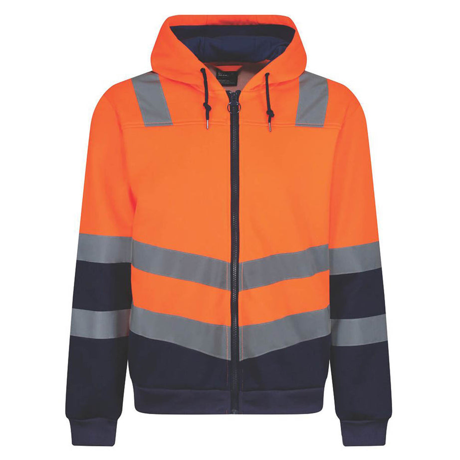 Regatta Hi-Vis Hoodie Mens Orange Navy Zip Reflective Safety Small 40" Chest - Image 1