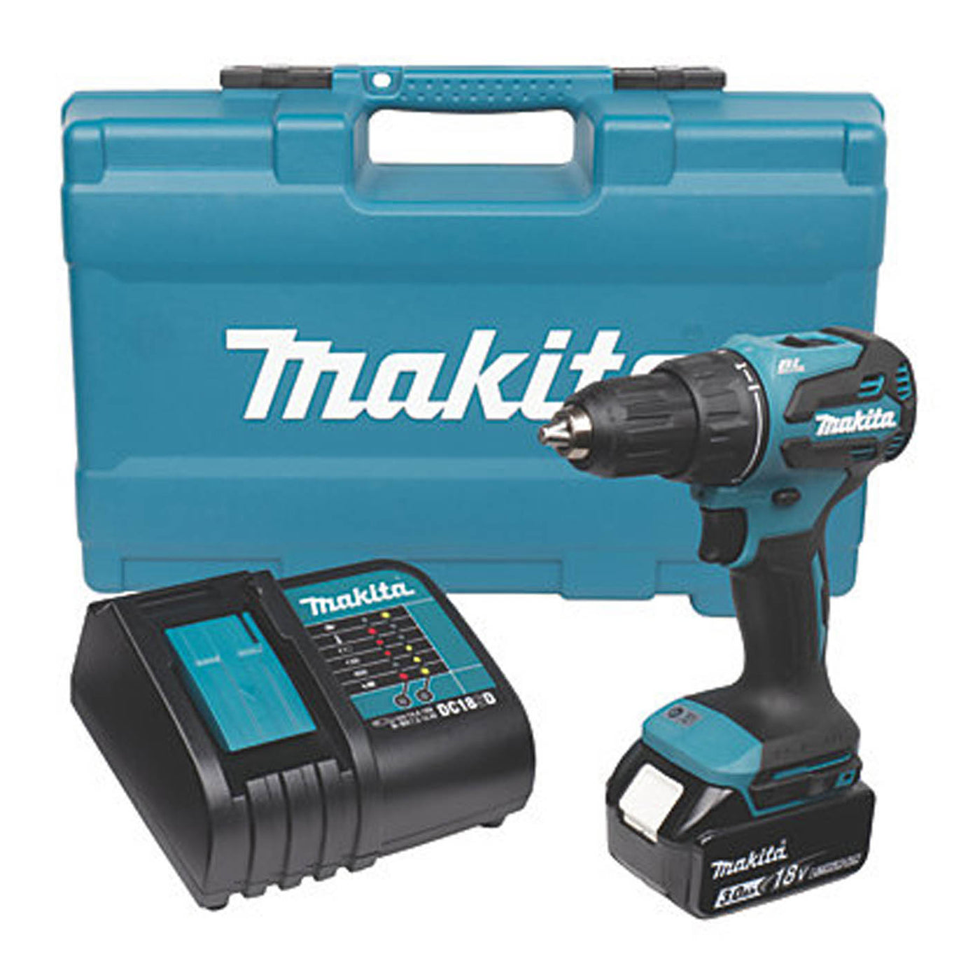 Makita Combi Drill Cordless 18V 3.0Ah Li-Ion DHP490SFX2 Drill Bit Set Brushless - Image 1