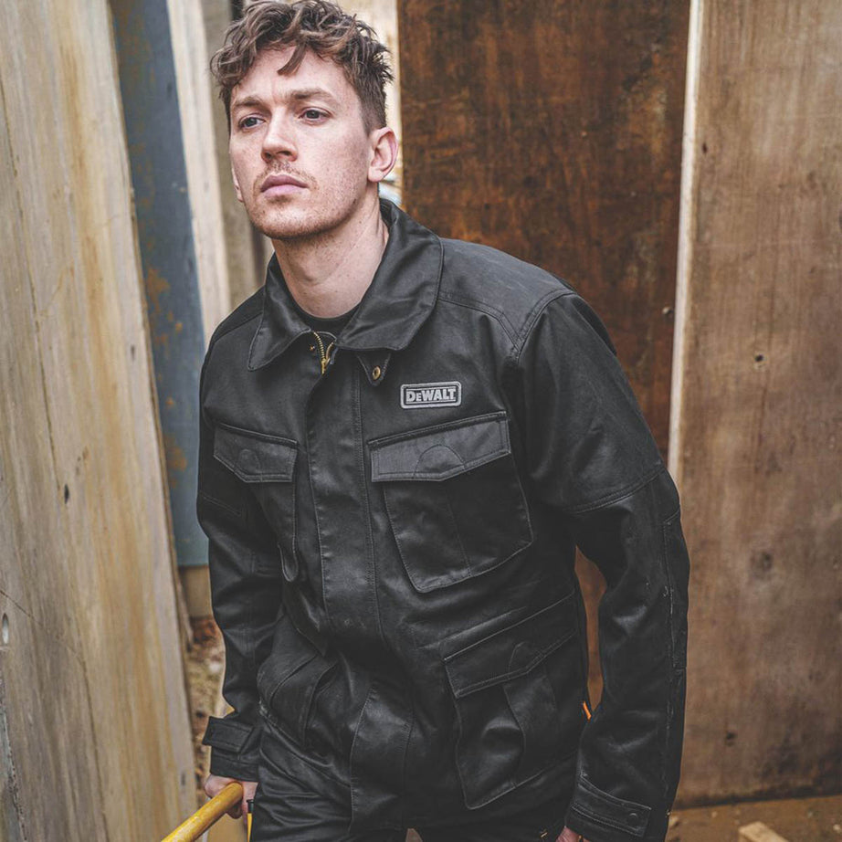 DeWalt Mens Wax Jacket Work Black Water-Resistant Pockets Zip Medium 45" Chest - Image 6