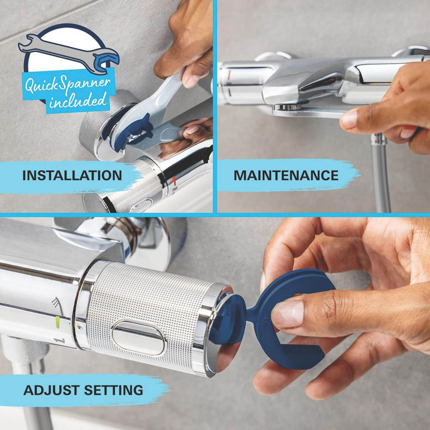 Grohe Bath Filler Tap Mixer Shower Chrome Double Lever Bathroom Round Head - Image 5