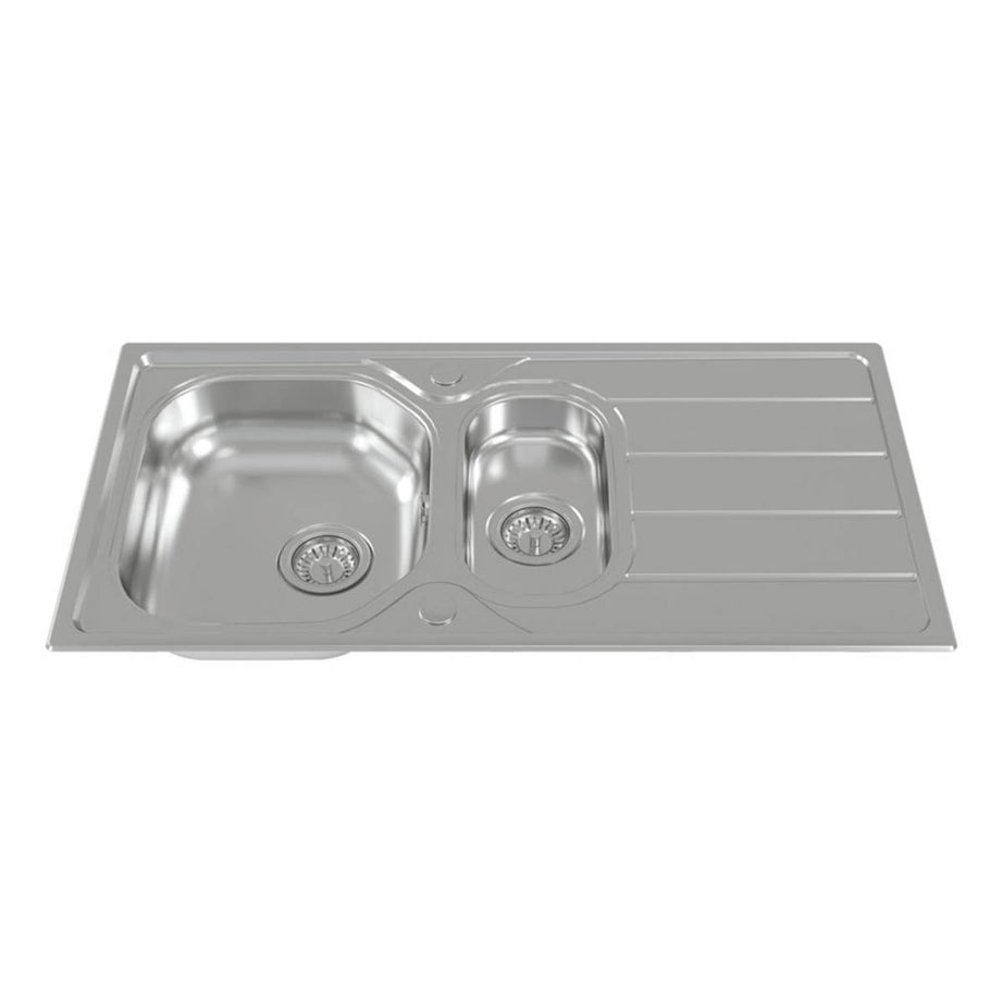 Kitchen Sink Inset and Tap Set 1.5 Bowl Stainless Steel With Waste 965 x 500mm - Image 3
