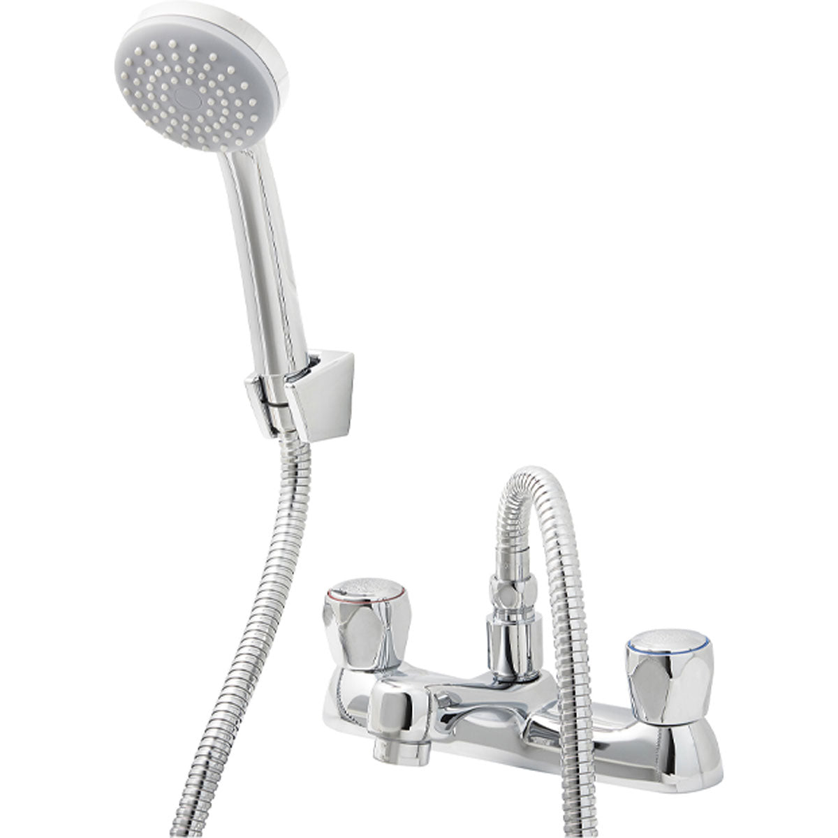 Bath Filler Tap Mixer Shower Chrome Brass Dual Lever Round Head Bathroom - Image 1