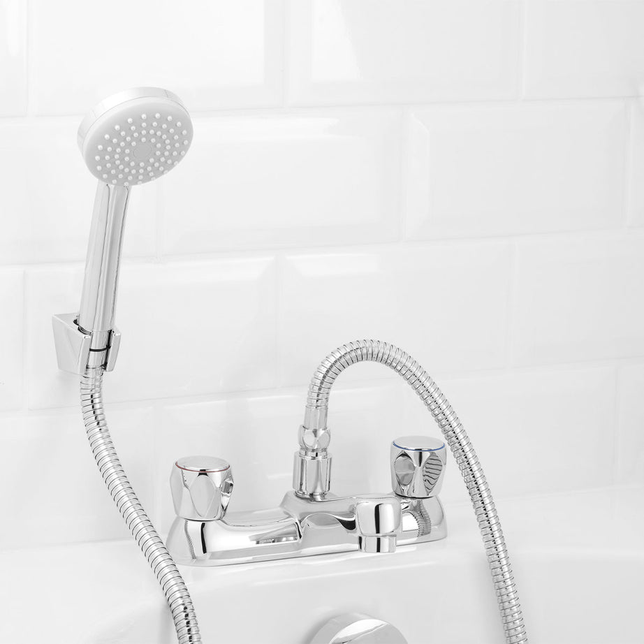 Bath Filler Tap Mixer Shower Chrome Brass Dual Lever Round Head Bathroom - Image 2