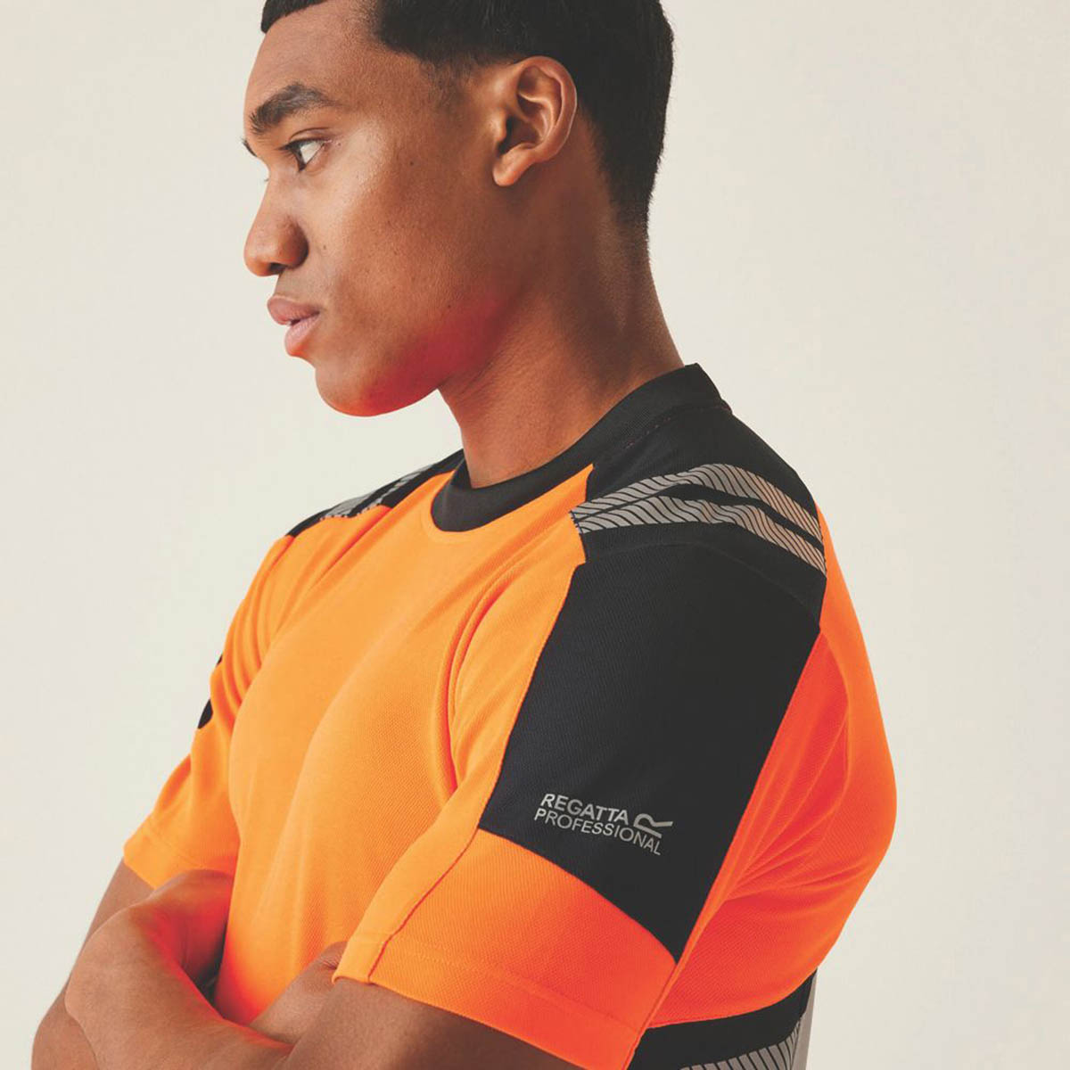 Regatta Hi-Vis Work T-Shirt Mens Regular Black Orange Reflective Small 38" Chest - Image 6