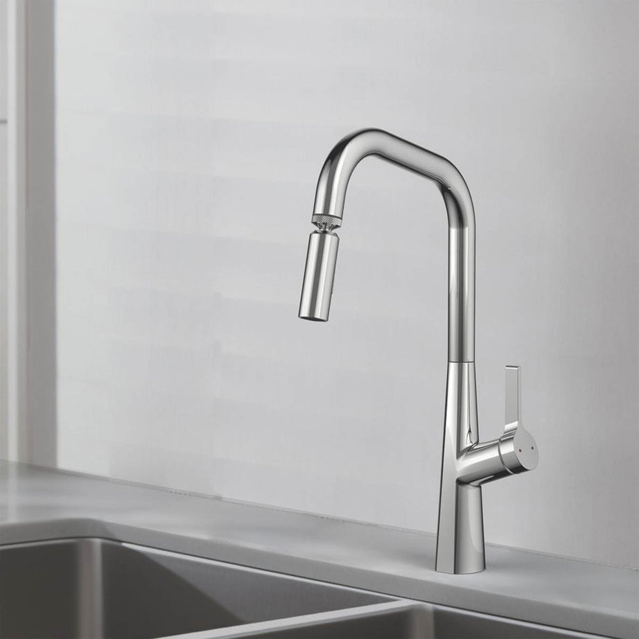 Swirl Kitchen Tap Mixer Chrome Single Lever Pull Out Swivel Spout Modern Faucet - Image 2