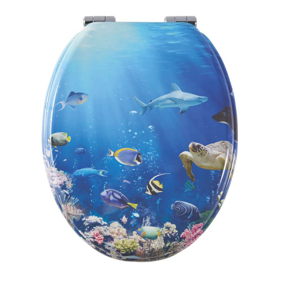 Toilet Seat Moulded Soft-Close Wood Sea Blue Adjustable Round Bottom Fix - Image 2