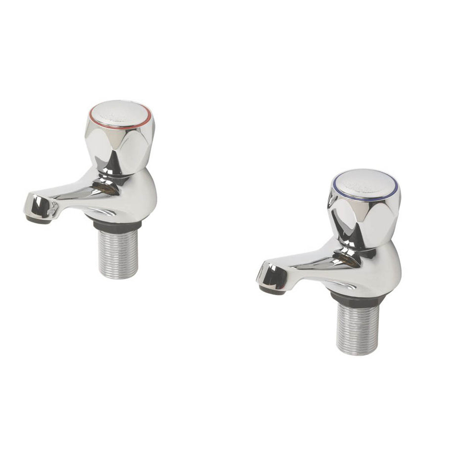 Swirl Bath Filler Pillar Tap Chrome Round Head Full Turn Bathroom Hot Cold Pair - Image 2